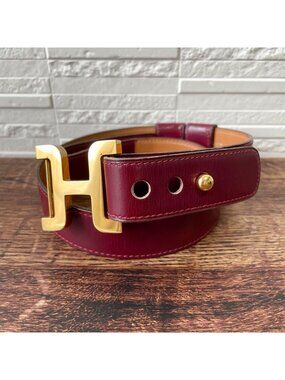 Hermes Leather Buckle Gold Belt Bordeaux